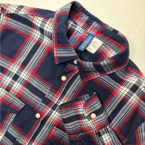 H&M Other - H&M Divided Navy Red White Plaid Snap Front Western Style Slim Fit Flannel Shirt